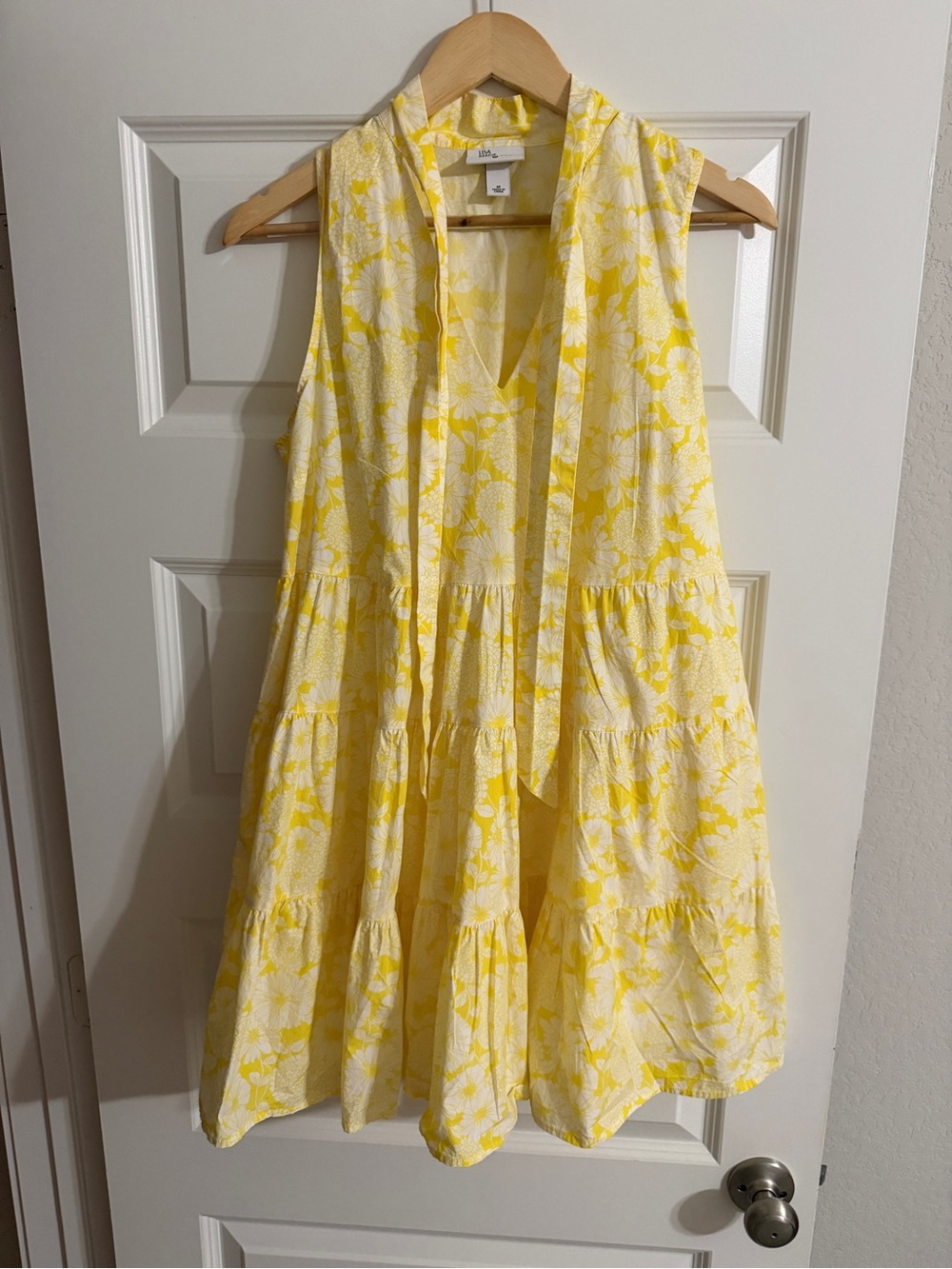 Lisa Marie Fernandez Yellow Floral Tie-Neck Tiered Sundress